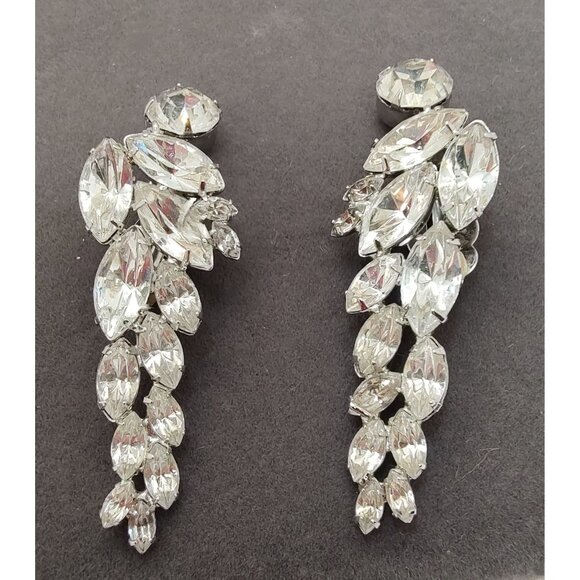Kirks Folly Rhinestone Clip-On Earrings Silver Tone, Vintage - Picture 3 of 10